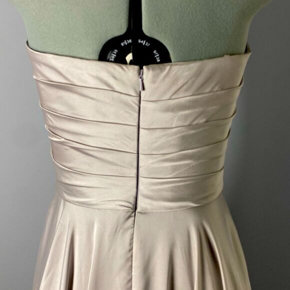 La Femme Strapless Slit Silver Satin Ballgown Long Formal Prom Evening Size 10 - Picture 6 of 13